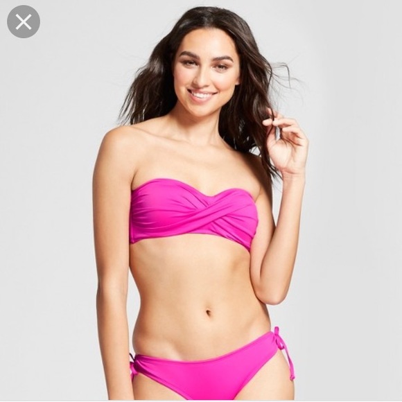 neon pink strapless bikini
